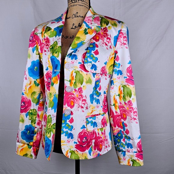 Stunning Floral Sag Harbor Stretch Blazer Jacket Women Size 10 Multi Color Roses - Picture 8 of 14